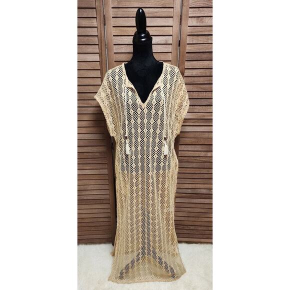 Tahari New Large L Hollow Slit Styled Short Sleeve V-Neck Summer Beach Cover-Up - Picture 2 of 8